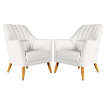 Kit 2 Poltronas Decorativa Orion Bordada Couro Branco Aradecor Kit 2 Poltronas Decorativa Orion Bordada Couro Branco Aradecor