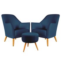 Kit 2 Poltronas Decorativa Orion com Puff Solar Sued Azul Marinho Aradecor Kit 2 Poltronas Decorativa Orion com Puff Solar Sued Azul Marinho Aradecor