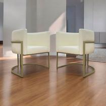 Kit 2 Poltronas Decorativa Para Recepção Luna Material Sintético Cores Base de Ferro Champagne