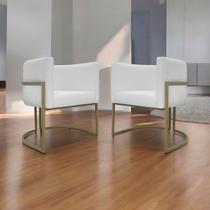 Kit 2 Poltronas Decorativa Para Recepção Luna Material Sintético Cores Base de Ferro Champagne