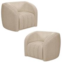 Kit 2 Poltronas Decorativa Para Sala 112cm Meris M22 Bouclê Bege - Mpozenato