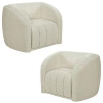 Kit 2 Poltronas Decorativa para Sala 112cm Meris M22 Bouclê Cru - Mpozenato