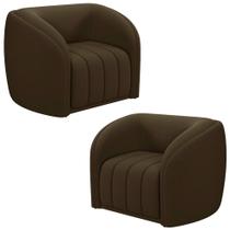 Kit 2 Poltronas Decorativa para Sala 112cm Meris M22 Veludo Marrom - Mpozenato