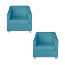 Kit 2 Poltronas Decorativa para Sala de Estar 68cm Tilla Suede Turquesa - Mafer