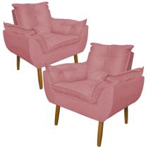 Kit 2 Poltronas Decorativa para Sala de Estar Opala Suede Rosa - Montanaris Decor