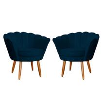 Kit 2 Poltronas Decorativa para Sala de Estar Petala Suede Azul Marinho - Montanaris Decor