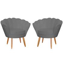Kit 2 Poltronas Decorativa para Sala de Estar Petala Suede Cinza - Montanaris Decor