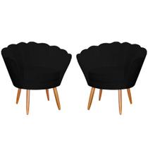 Kit 2 Poltronas Decorativa para Sala de Estar Petala Suede Preto - Montanaris Decor