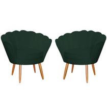 Kit 2 Poltronas Decorativa para Sala de Estar Petala Suede Verde - Montanaris Decor