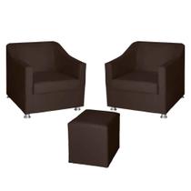 Kit 2 Poltronas Decorativa para Sala de Estar Tilla 68cm e Puff Dado Marrom - Mafer