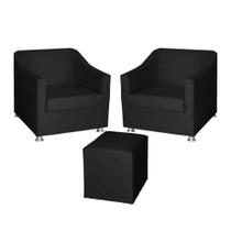 Kit 2 Poltronas Decorativa para Sala de Estar Tilla 68cm e Puff Dado Preto - Mafer