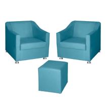 Kit 2 Poltronas Decorativa para Sala de Estar Tilla 68cm e Puff Dado Turquesa - Mafer