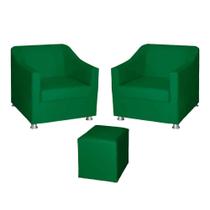 Kit 2 Poltronas Decorativa para Sala de Estar Tilla 68cm e Puff Dado Verde - Mafer