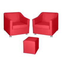 Kit 2 Poltronas Decorativa para Sala de Estar Tilla 68cm e Puff Dado Vermelho - Mafer