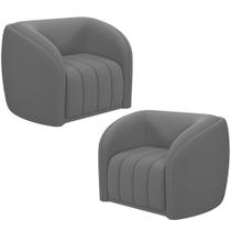 Kit 2 Poltronas Decorativa Para Sala Lazio M03 Veludo Cinza - Lyam Decor Kit 2 Poltronas Decorativa Para Sala Lazio M03 Veludo Cinza - Lyam Decor