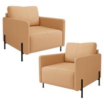 Kit 2 Poltronas Decorativa Para Sala Living Pés Industrial Domani L06 Couro Capuccino - Lyam Decor