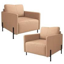 Kit 2 Poltronas Decorativa Para Sala Living Pés Industrial Domani L06 Couro Mocca - Lyam Decor