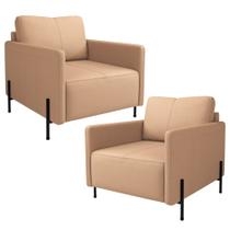 Kit 2 Poltronas Decorativa Para Sala Living Pés Industrial Domani L06 Couro Mocca - Lyam Decor