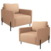 Kit 2 Poltronas Decorativa Para Sala Living Pés Industrial Domani L06 Couro Mocca - Lyam Decor