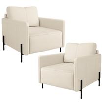 Kit 2 Poltronas Decorativa Para Sala Living Pés Industrial Domani L06 Couro Off White - Lyam Decor