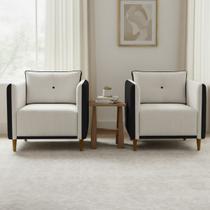Kit 2 Poltronas Decorativa Para Sala Recepção Consultório Aviv Luxo material sintético e Linho