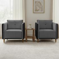Kit 2 Poltronas Decorativa Para Sala Recepção Consultório Aviv Luxo material sintético e Linho