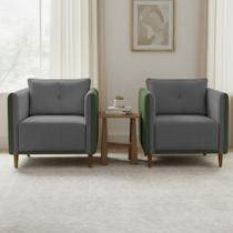 Kit 2 Poltronas Decorativa Para Sala Recepção Consultório Aviv Luxo material sintético e Linho