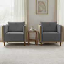 Kit 2 Poltronas Decorativa Para Sala Recepção Consultório Aviv Luxo material sintético e Linho