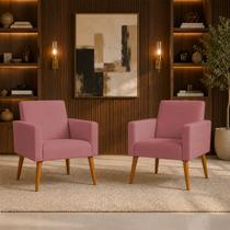 Kit 2 Poltronas Decorativa Para Sala Recepção Escritório Consultório Nina Tecido Suede Pés Palito