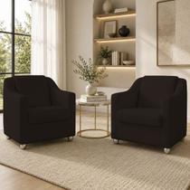 Kit 2 Poltronas Decorativa Para Sala Recepção Manicure Barbearia Salão de Beleza Cadeira Reforçada Mila Tecido Suede Pés Cromado