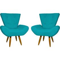 Kit 2 Poltronas Decorativa Para Sala Recepção Manicure Consultório Escritório Emilia Tecido Suede Pés Palito