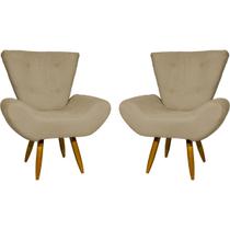 Kit 2 Poltronas Decorativa Para Sala Recepção Manicure Consultório Escritório Emilia Tecido Suede Pés Palito