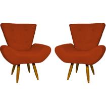 Kit 2 Poltronas Decorativa Para Sala Recepção Manicure Consultório Escritório Emilia Tecido Suede Pés Palito