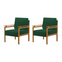 Kit 2 Poltronas Decorativa Pés de Madeira Maciça Yasmin Veludo Verde