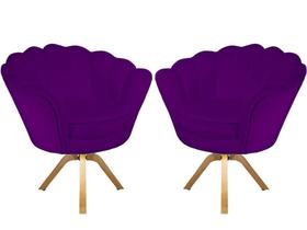 Kit 2 Poltronas Decorativa Pétala Base Giratória Madeira Suede Roxo Mz Decor Kit 2 Poltronas Decorativa Pétala Base Giratória Madeira Suede Roxo Mz Decor