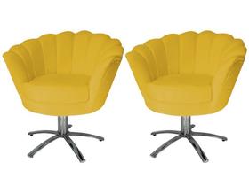 Kit 2 Poltronas Decorativa Pétala Base Giratória Metal Couro Amarelo Ms Decor