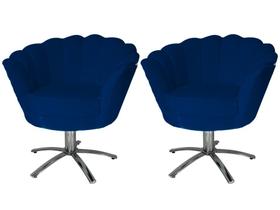 Kit 2 Poltronas Decorativa Pétala Base Giratória Metal Suede Azul Marinho Ms Decor