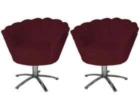 Kit 2 Poltronas Decorativa Pétala Base Giratória Metal Suede Marsala Ms Decor