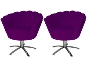 Kit 2 Poltronas Decorativa Pétala Base Giratória Metal Suede Roxo Ms Decor