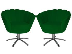 Kit 2 Poltronas Decorativa Pétala Base Giratória Metal Suede Verde Mz Decor