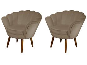 Kit 2 Poltronas Decorativa Pétala Suede Capuccino Pés Madeira Ms Decor Kit 2 Poltronas Decorativa Pétala Suede Capuccino Pés Madeira Ms Decor