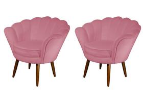 Kit 2 Poltronas Decorativa Pétala Suede Rosa Pés Madeira Ms Decor Kit 2 Poltronas Decorativa Pétala Suede Rosa Pés Madeira Ms Decor