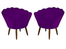 Kit 2 Poltronas Decorativa Pétala Suede Roxo Pés Madeira Mz Decor