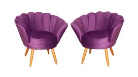 Kit 2 Poltronas Decorativa Pétala Veludo Roxo Pés Madeira Mz Decor