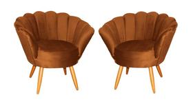 Kit 2 Poltronas Decorativa Pétala Veludo Terracota Pés Madeira Mz Decor