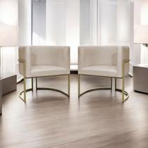 Kit 2 Poltronas Decorativa Recepção Luna Suede Cores Base de Ferro Champagne