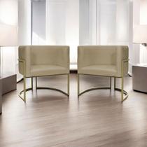 Kit 2 Poltronas Decorativa Recepção Luna Suede Cores Base de Ferro Champagne