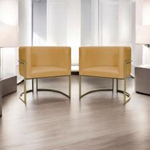 Kit 2 Poltronas Decorativa Recepção Luna Suede Cores Base de Ferro Champagne