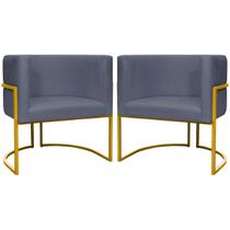 Kit 2 Poltronas Decorativa Recepção Luna Suede Cores Base de Ferro Dourada