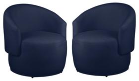 Kit 2 Poltronas Decorativa Redondo Estofada Heitor Sala Escritório e Recepção Suede Azul Marinho Eli Móveis